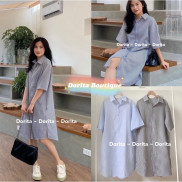 [Ảnh thật/Video] Đầm sơ mi kẻ sọc xẻ tà dáng dài Dorita, Váy sơ mi Hàn Quốc dáng dài - Dorita Boutique